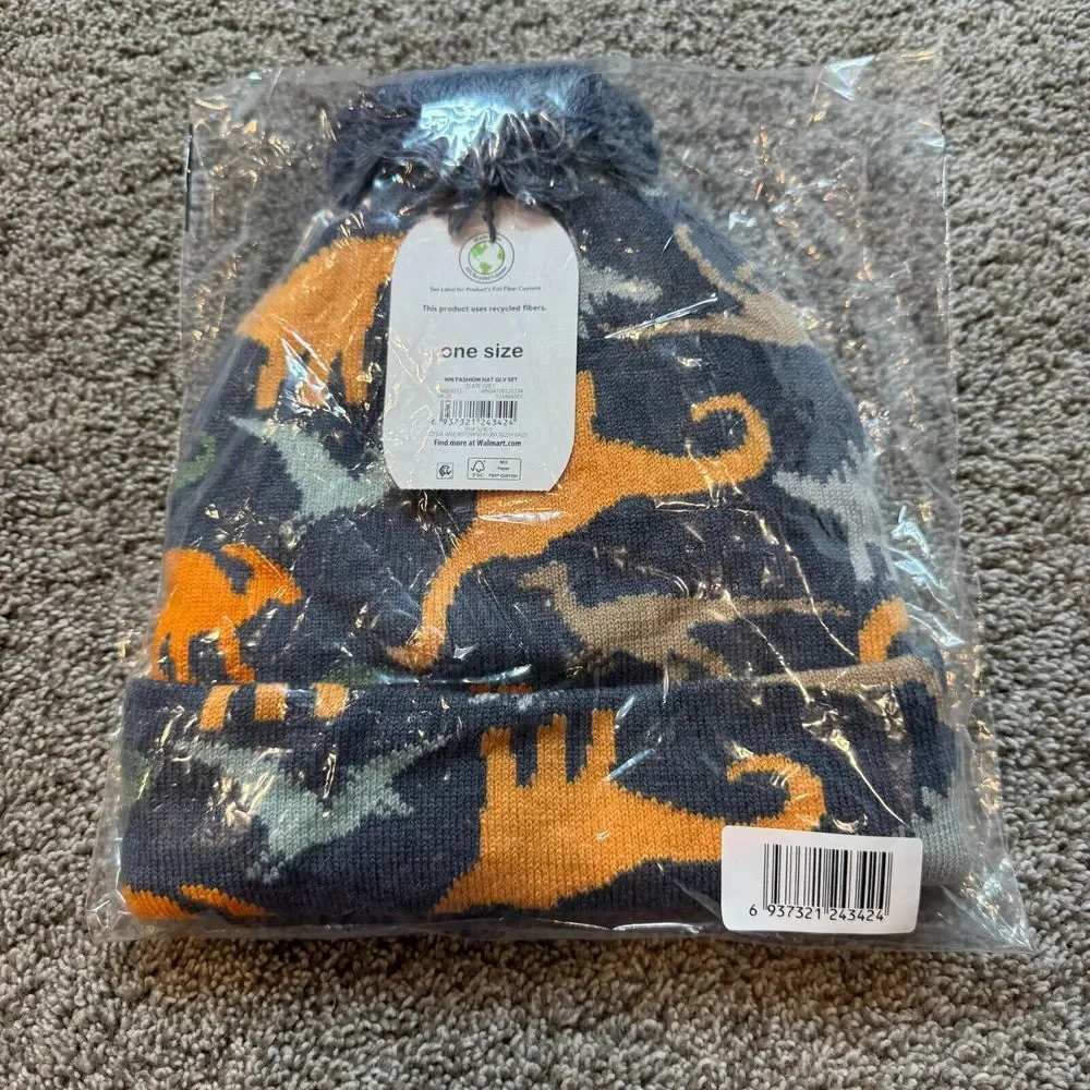 Wonder Nation Baby Toddler Beanie Hat & Glove Set One Size Dinosaur NWT‎ Fleece